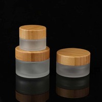 Bocaux en verre ronds à fond bombé, personnalisés, givrés blancs, 20 ml, 30 ml, 50 ml, pour emballage cosmétique, avec couvercle en bambou.