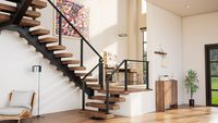 Escalier moderne intérieur durable en monobloc avec garde-corps en verre et construction acier-bois
