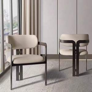 Modern Luxury Dining Chair With Backrest Warm White And <b>Black</b> Titanium <b>Frame</b> For Home Dining Room Use - Product Image 1