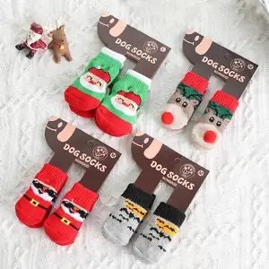 2023 Weihnachten lustige Haustier Schuhe & Socken kleine Anti-Rutsch-Hunde niedlichen Indoor vier Socken