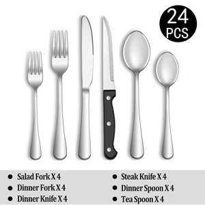 24 48 Piece 410 Stainless Steel Black Cutlery Set Steak Knife Fork Spoon Flatware for Hotel Restaurant Gift <b>Box</b> - Product Image 5