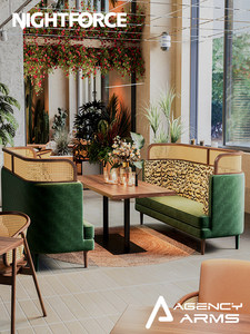 Sofá Curvo de Estilo Vintage en Cuero PU para <span class=keywords><strong>Restaurante</strong></span> Occidental con Temática del Sudeste Asiático, Combinación de Mesa y Sillas para 6 Personas - Product Image 3