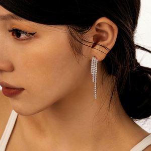 Dylam Personalized Fashion Design S925 Silver Rhodium 18K Gold Plated 5A Cubic Zirconia Irregular 3 Layers <b>Tassel</b> Stud <b>Earrings</b> - Product Image 2