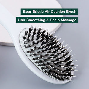 Eco-friendly Bamboo Wooden <b>Hair</b> <b>Brush</b> Custom Logo Nylon Boar Bristle <b>Massage</b> Detangling Comb For Wig Extensions - Product Image 2