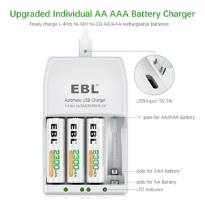 แบตเตอรี่ EBL AA แบบชาร์จได้ 2300mAh Ni-MH/Ni-CD พร้อมชุดเครื่องชาร์จแบตเตอรี่ AA AAA - Product Image 5