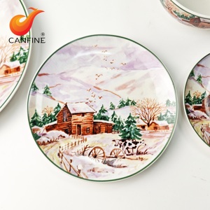 Assiettes en porcelaine design cottage de Noël personnalisé ensemble de <span class=keywords><strong>vaisselle</strong></span> décalcomanie assiettes en poterie assiettes en porcelaine dîner restaurant - Product Image 2