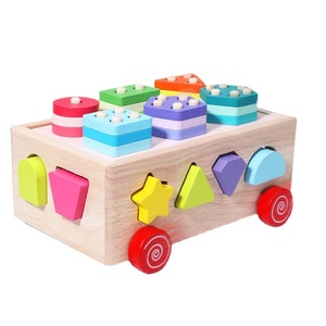 Montessori phong cách tự làm đồ chơi gỗ khối xây dựng thiết lập trẻ em xuyên biên giới đầy màu sắc cột thông minh hộp mô hình loại - Product Image 5