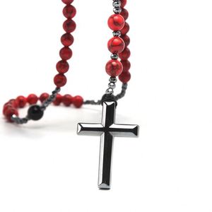 Collar con Cruz de Rosario Católico para Hombre y Mujer, Joyería, Meditación Cristiana, Colgante de Cruz con Cuentas Rojas, Regalo Festivo - Product Image 4