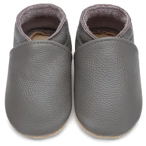 Wholesale Custom 0-24 Grey Genuine Leather Soft Casual Toddler Baby Shoes For Kids Boys Girls