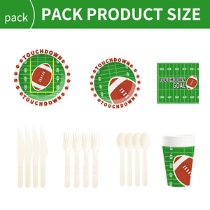DAMAI Sports Themed Party Tableware Set with Rugby <b>Pattern</b> Includes Round <b>Paper</b> Plates Cups Napkins Serves 8 Guests - Product Image 5