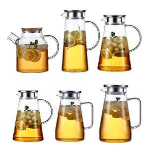 Hot Selling Borosilicate Hittebestendige Glas Pitcher Karaf Glas Water Pitcher Ijsthee Kruik Met Handvat Roestvrij Stalen Deksel