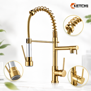 Grifo de <span class=keywords><strong>cocina</strong></span> moderno de latón con pulverizador extraíble de resorte, acabado cromado pulido, <span class=keywords><strong>para</strong></span> llenado de ollas - Product Image 1