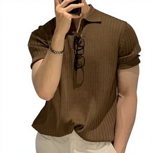 Camisa de Hombre Verde de Punto con Cierre de Cremallera, Manga Corta, Color Sólido, Transpirable, Algodón 200g, Mejor Calidad 2026 - Product Image 3