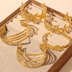 Gelang Manset Wanita Model Bohemian Musim Panas, Lapis Emas, Hiasan Bintang Laut & Kerang, Desain Geometris, Kualitas Tinggi - Product Image 4