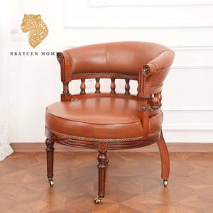 Guangdong Vintage Bruin Leer Kapiteins Directeur Bureaustoel Professor Fauteuils Met Wielen Voor Woonkamer - Product Image 1