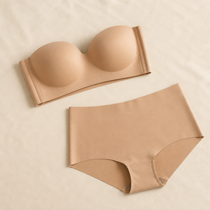 Conjunto de Lencería sin Tirantes Color Camel Claro para Mujer, Top Bandeau sin Costuras, Estilo Hipster, Spandex/Nailon, Bordado, Elegante, Ropa Formal para Adultos - Product Image 4