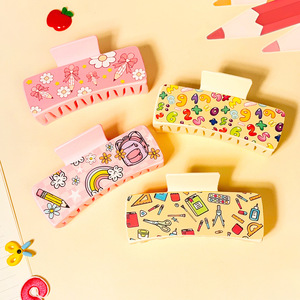 Pince à cheveux rectangulaire en similicuir, motif crayon et livre, pour la rentrée scolaire, accessoires de mode mignons - Product Image 2