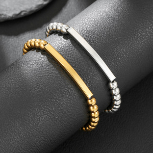 Stainless Steel <b>Beaded</b> <b>Bracelet</b> Geometric Design <b>Gold</b> Silver Color Women's Fashion Jewelry Anniversary Gift Lightweight Luxury - Product Image 1