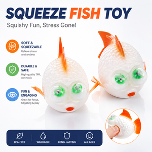 Jouet anti-stress en forme de poisson à presser, yeux qui sortent, jouet sensoriel TPR souple pour soulager l'anxiété - Product Image 1
