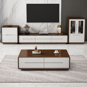 Modern Living Room Tv Cabinet Nordic Minimalist Floor Standing With Storage <b>Coffee</b> <b>Table</b> Solid Wood Rounded Corner Design - Product Image 3