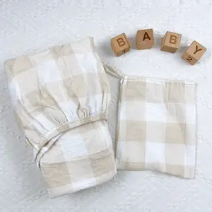 Wholesale Baby Fitted Crib Sheet Soft Solid Print 100% Organic Cotton Muslin Newborn Standard Crib Sheets