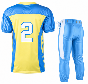 Custom American Football Jersey Set Yellow Blue V-Neck Short Sleeve Sublimated 100% Polyester Moisture Wicking Breathable Fitted - Product Image 3