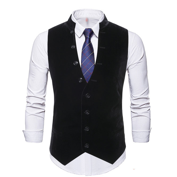 Mens Velvet Formal Vest Slim Fit Business Suit Vest Solid Color Sleeveless Waistcoat