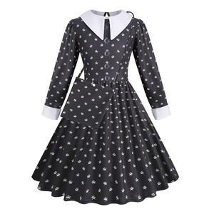 Abito da Famiglia con Stampa, Costume Cosplay, Vestito Nero a Maniche Lunghe, Abito da Ballo Nero con Borsa - Product Image 1