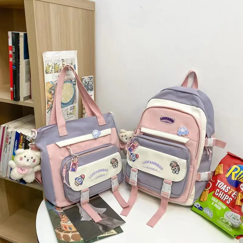 तीन टुकड़े बैकपैक सेट बैग सुंदर स्कूल कोरियाई शैली बैग स्कूल किशोर लड़की के लिए
