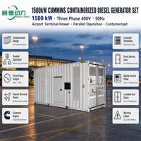 Groupe électrogène diesel Cummins 1500 kW conteneurisé pour terminal aéroportuaire, fonctionnement en parallèle, triphasé 400 V 50 Hz 1000 kVA