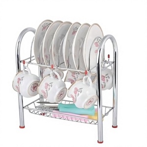 Étagère à vaisselle en métal à double niveau avec supports pour tasses, résistante à la rouille, support de rangement pour la vaisselle de cuisine, type moderne sur pied - Product Image 4