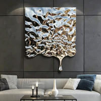 Décoration murale en acier inoxydable sur mesure en forme de goutte d'eau, sculpture murale abstraite en métal ondulé pour salon, hôtel, hall d'entrée