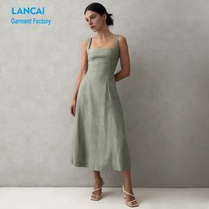 Abbigliamento Produttore Custom elegante Beige Top asimmetrico e Flowy Maxi Dress Due pezzi Set per le donne - Product Image 2