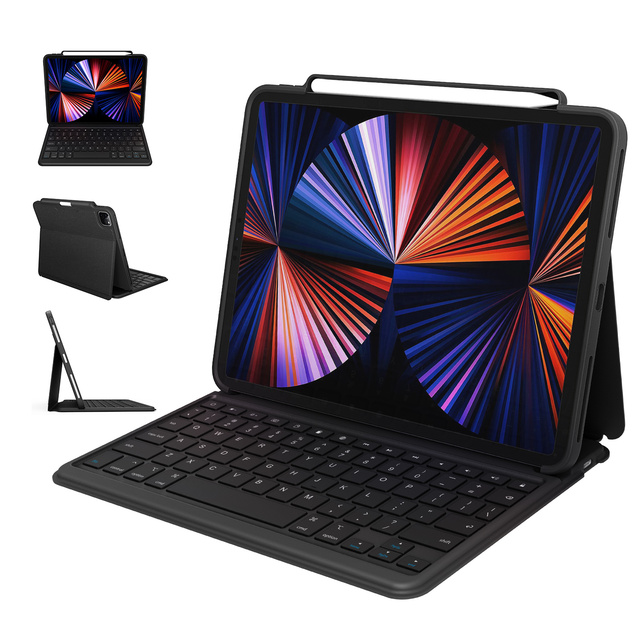 Business Shockproof 78 Keys PU Leather Rugged Cover BT Wireless Keyboard Case for iPad Air 4th Gen