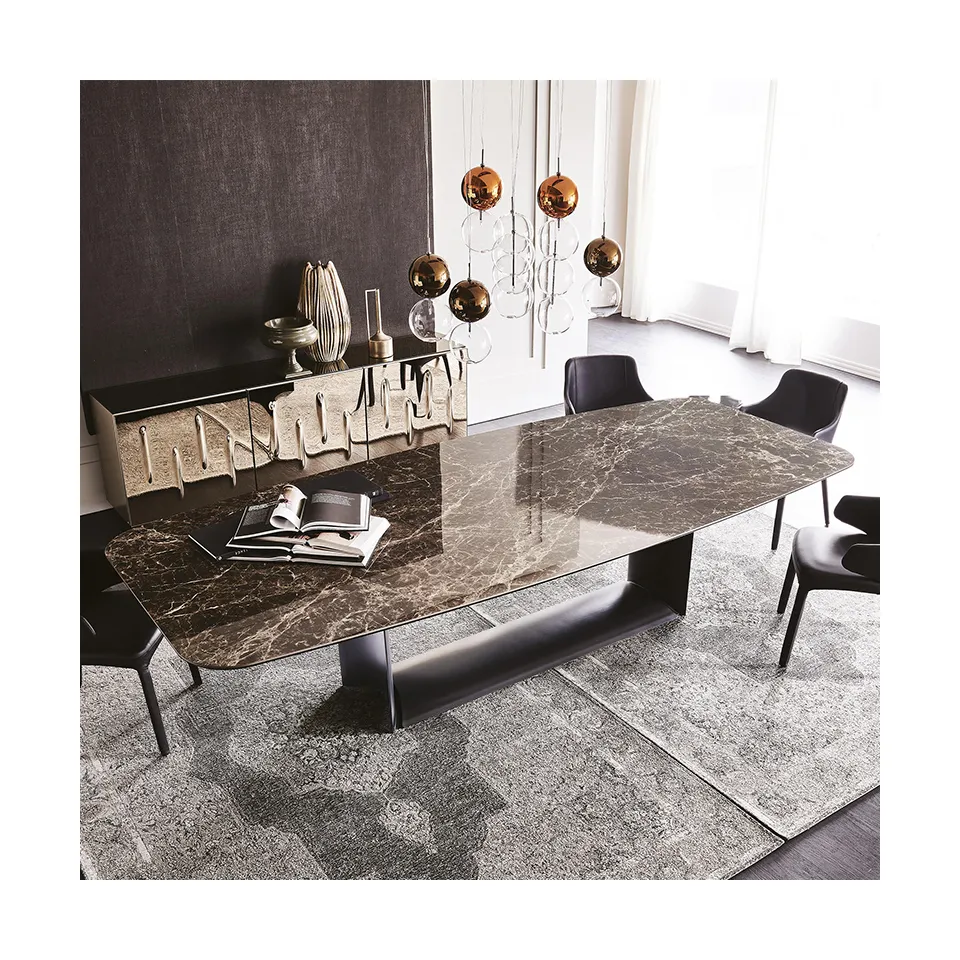 Mermer yemek masası yemek odası masa seti Modern mobilya lüks sinterlenmiş taş yemek masası seti 6 kişilik mermer