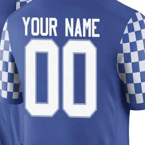 Camisa de futebol personalizada azul kentucky, qualidade superior, costurada na faculdade