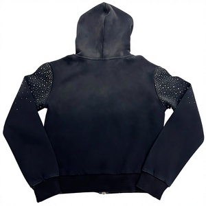 Survêtement noir à capuche pour femme avec imprimé à pois en strass, fermeture éclair sur le devant, manches longues, coupe ample, décontracté, pour l'automne - Product Image 5