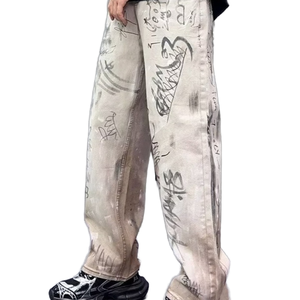 <span class=keywords><strong>กางเกง</strong></span><span class=keywords><strong>ยีน</strong></span><span class=keywords><strong>ส์</strong></span>ทรงตรงสไตล์วินเทจ Y2K สำหรับ<span class=keywords><strong>ผู้ชาย</strong></span> แบรนด์ <span class=keywords><strong>MC</strong></span> BUILD ลายกราฟฟิตี้พิมพ์ลายแบบลำลอง มีซิป ผ้าเดนิม - Product Image 3