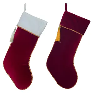高品质定制标志空麻袋手工针织毛毡糖果巨型刺绣红绿礼品袋天鹅绒圣诞袜