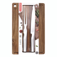 Ensemble de couteaux de cuisine d'assurance qualité d'usine Chef BBQ couteau à trancher va au lave-vaisselle avec fourchette à viande avec planche à découper en bois d'acacia