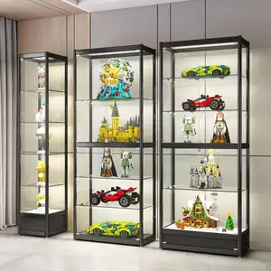 Luxury Full Vision Tempered Glass Stainless Steel Frame Slide Door Storage Cabinets Glass Display Cabinet For Wines Showcases