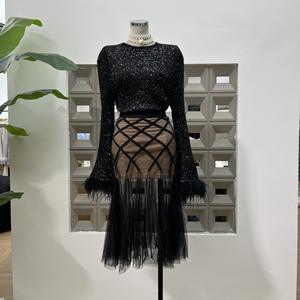 Bettergirl 2025 nouvelle trompette à manches longues pull pull maille <span class=keywords><strong>tissu</strong></span> enveloppé hanche jupe ensemble - Product Image 2