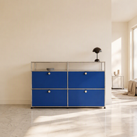 Mueble Modular Minimalista de Acero Orientado a la Exportación con Estantes Ajustables y Acabado con Recubrimiento en Polvo OEM ODM Credenza para Apartamento