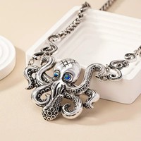 Hip Hop Argent Poulpe Pendentif Collier Vintage Personnalisé Creative Eau Diamant En Alliage De Zinc Cou Décoration Vintage Collier