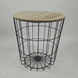 Metal Wire Round Top Side Lamp Basket Storage Display Table