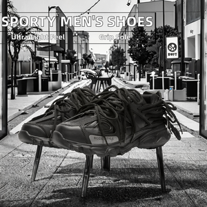 Chaussures de sport basses pour hommes, plateforme légère, confortables, antidérapantes, à lacets, motifs en maille, couleur unie, toutes occasions - Product Image 2