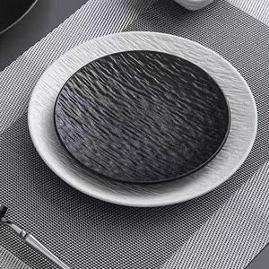 Assiette en céramique nordique noire et blanche à texture rocheuse, assiette à dîner en porcelaine, <span class=keywords><strong>vaisselle</strong></span> de service professionnelle <span class=keywords><strong>pour</strong></span> <span class=keywords><strong>restaurant</strong></span> - Product Image 1