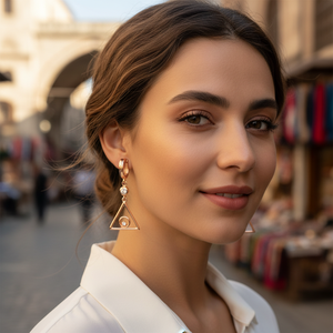 Triangle Shape White Stone Dangle Earrings Woman Earings Turkish Handmade Wholesale 925 <b>Sterling</b> <b>Silver</b> Jewelry - Product Image 3