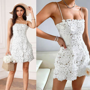 فساتين قصيرة أنيقة مخصصة بالجملة مزينة بالزهور البيضاء للنساء فستان صيفي أنيق غير رسمي للحفلات وصيفات العروس - Product Image 2