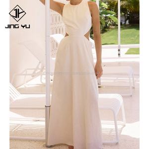 Popular Summer Women Casual Vacation Wear Custom Pattern Print <b>Linen</b> O-neck <b>Maxi</b> Backless Sleeveless <b>Dress</b> <b>Linen</b> <b>Dress</b> - Product Image 3